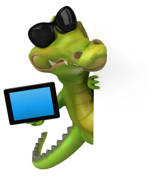 Fun crocodile holding tablet — Stock Photo, Image