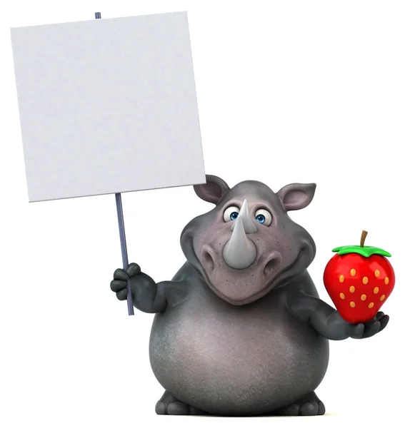 Rolig noshörning innehav strawbery — Stockfoto