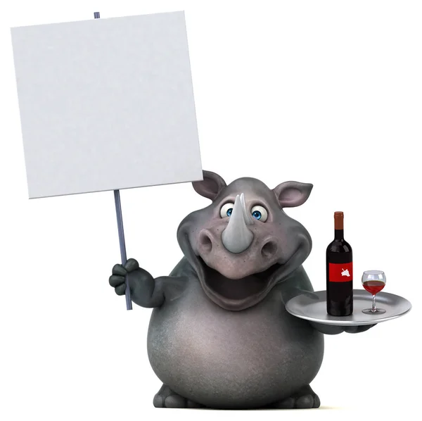 Rinoceronte divertente che tiene il vino — Foto Stock