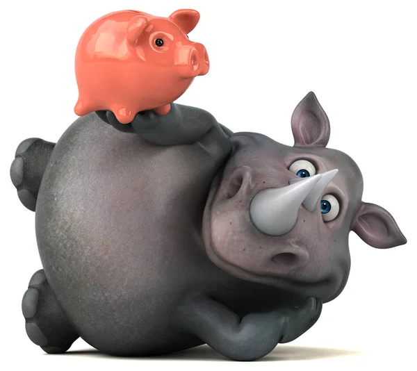 Grappige neushoorn bedrijf spaarpot — Stockfoto