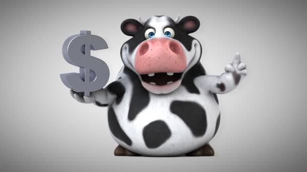 Vaca divertida sosteniendo signo de dólar — Vídeo de stock