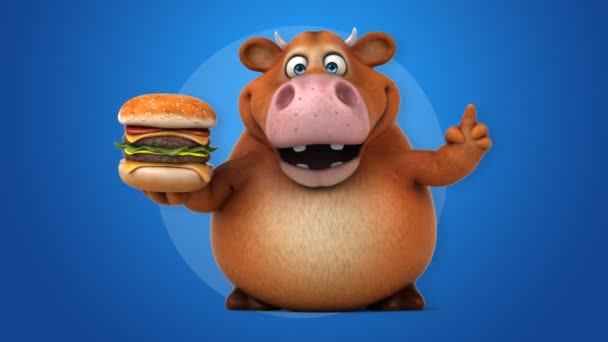 Funny  cow holding   burger — Stock Video