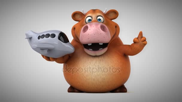 Fun cow holding plane — Stock Video