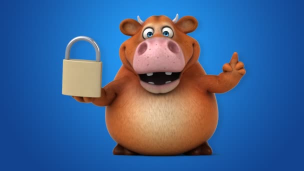 Vaca de dibujos animados con bloqueo — Vídeo de stock
