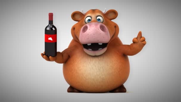 Grappige koe bedrijf wijn — Stockvideo