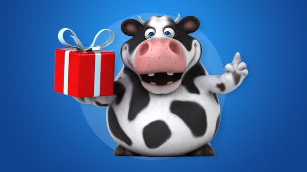 Funny  cow holding  gift — Stock Video