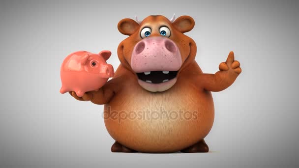 Funny  cow holding piggy bank — Stock Video