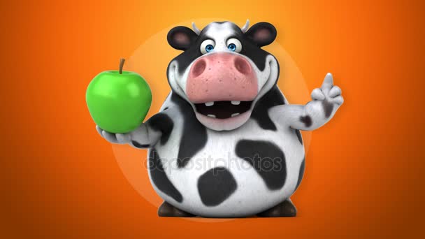 Fun cow holding apple — Stock Video