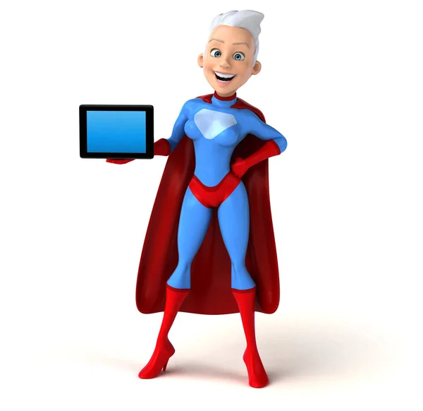 Super mulher segurando tablet — Fotografia de Stock