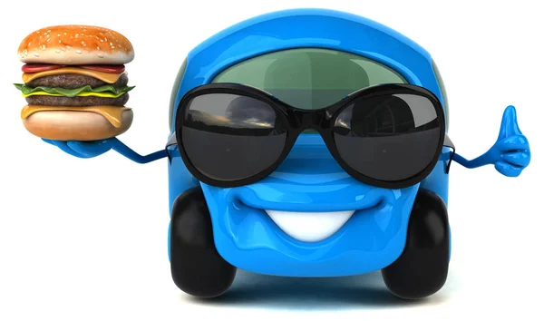 Divertente auto in possesso di hamburger — Foto Stock