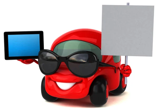 Fun car holding   tablet — Stock Photo, Image