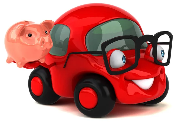 Fun car holding  piggybank — Stock Photo, Image