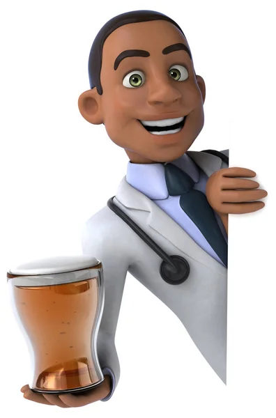 Doctor holding beer — Stock Photo, Image