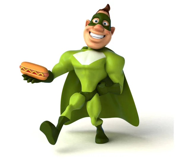 Superhero holding hotdog — Stock Photo, Image