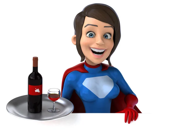 Super donna che tiene il vino — Foto Stock