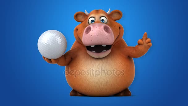 Смешная корова держит мяч — стоковое видео