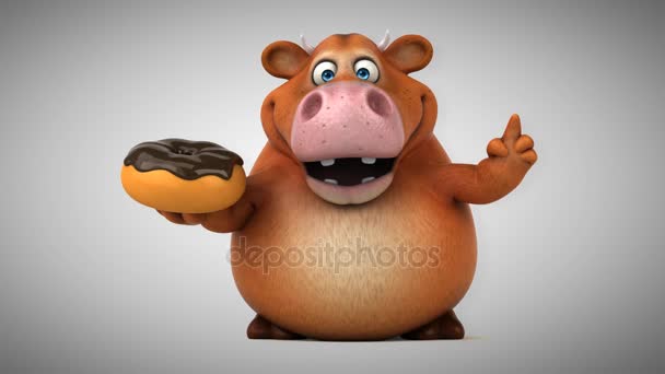 Смешная корова с пончиком — стоковое видео
