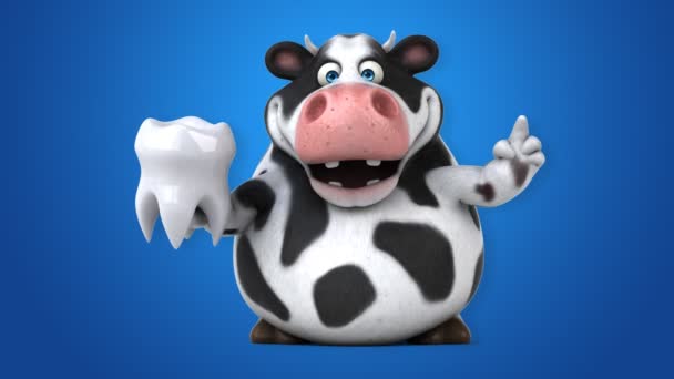 Grappige koe bedrijf tand — Stockvideo
