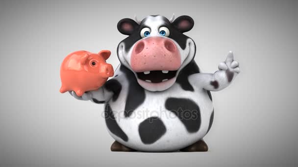 Grappige koe bedrijf piggy bank — Stockvideo