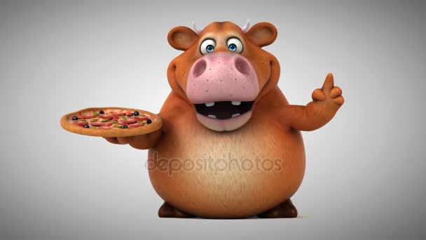 Funny cow holding pizza — Stock Video