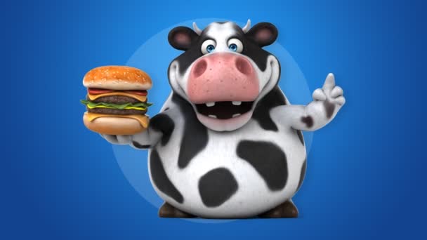 Funny  cow holding   burger — Stock Video