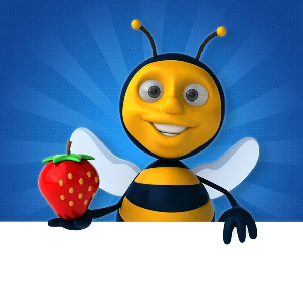 Grappige bee holding aardbei — Stockfoto