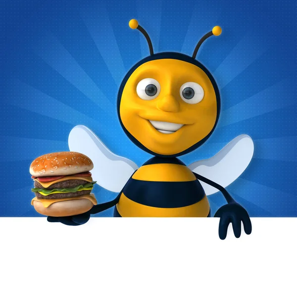 Komik arı holding burger — Stok fotoğraf