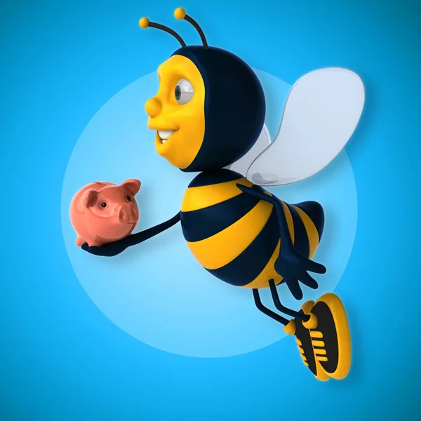 Bee holding piggy bank — Stockfoto