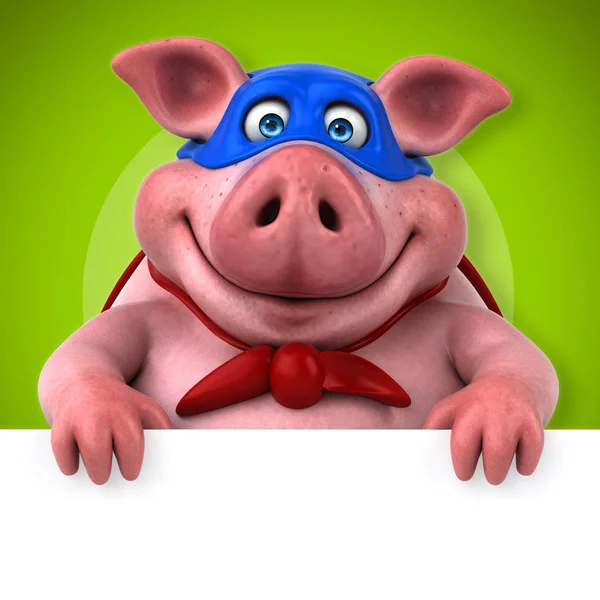 Pig superhero holding card — Stock Photo, Image