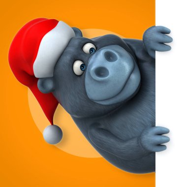 Noel Baba şapkası kartı tutan goril 