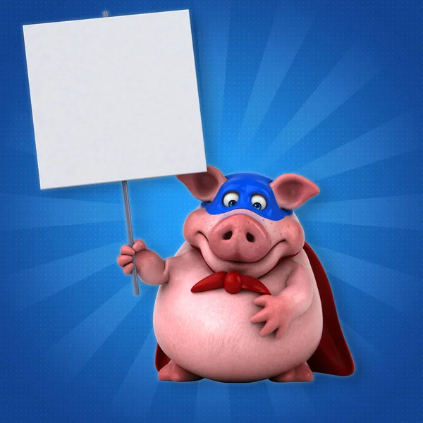 Pig superhero holding card — Stock Photo, Image