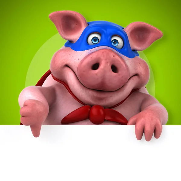Porc super-erou holding card — Fotografie, imagine de stoc
