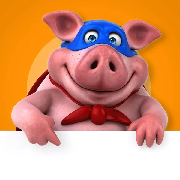 Pig superhero holding card — Stock Photo, Image