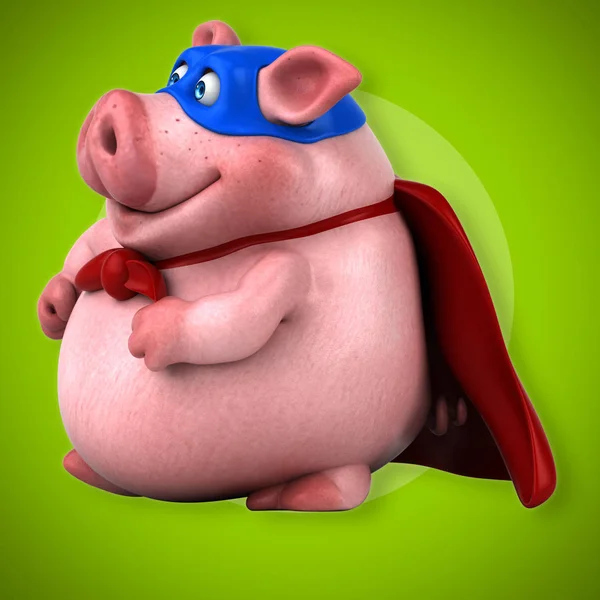 Свинья в костюме супергероя — стоковое фото