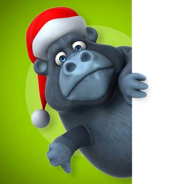 Gorilla im Weihnachtsmannhut mit Karte — Stockfoto