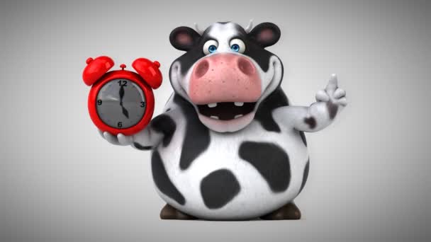Krowa śmieszne gospodarstwa zegar — Wideo stockowe