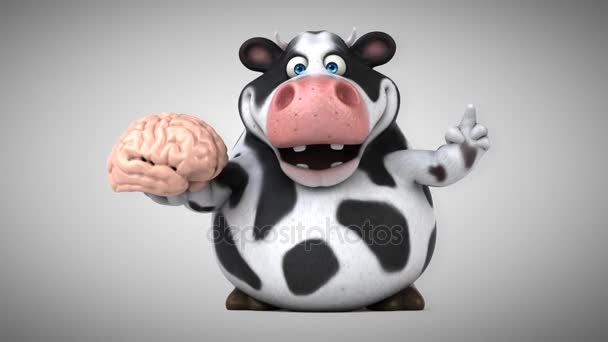 Cartoon cow with brain — Stock Video