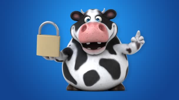 Cartoon cow with lock — Stock Video