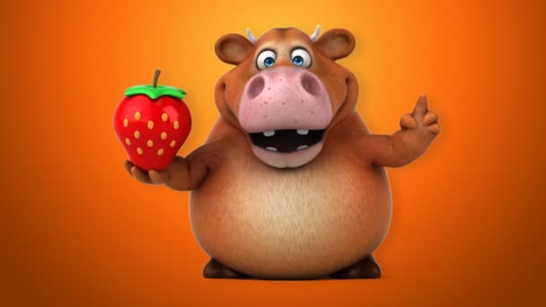 Funny cow holding strawberry — Stock Video