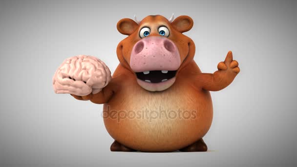 Cartoon cow with brain — Stock Video