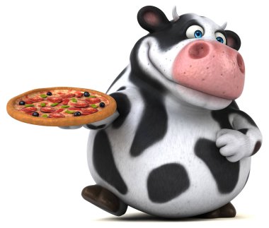 Eğlenceli inek holding pizza