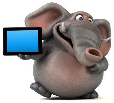 çizgi film karakteri holding tablet 