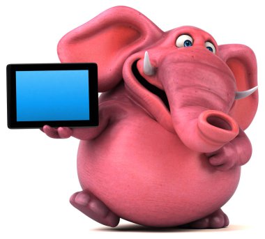 çizgi film karakteri holding tablet 