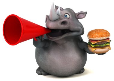 Komik gergedan holding burger