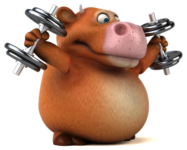 Fun cow holding weights — Stock Photo, Image