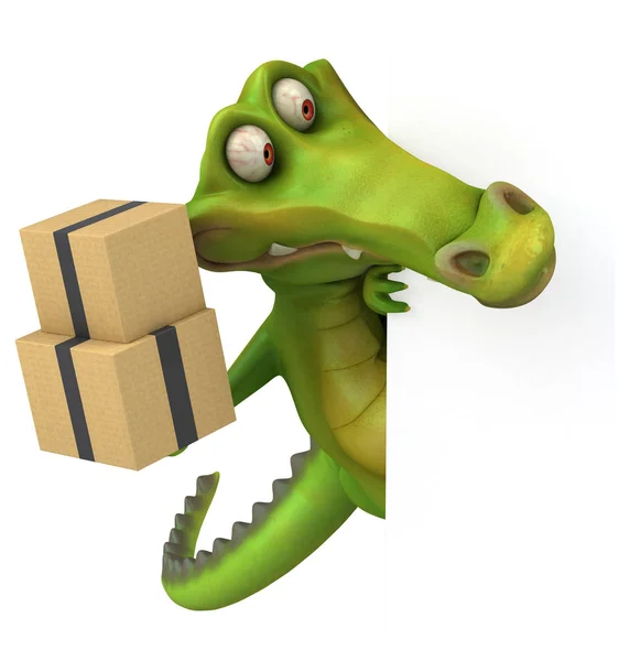Весела крокодила тримає коробки — стокове фото