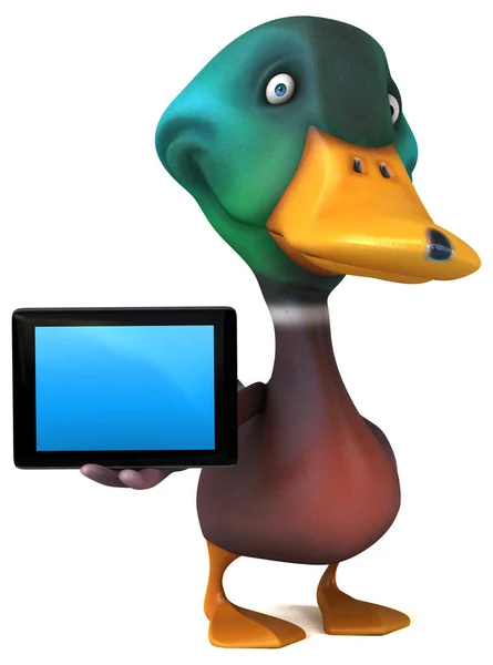Funny duck holding tablet — Stock Photo, Image