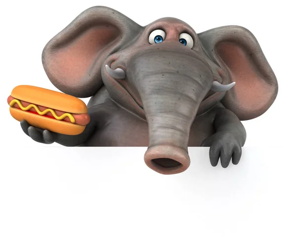 Fun éléphant tenant hotdog — Photo