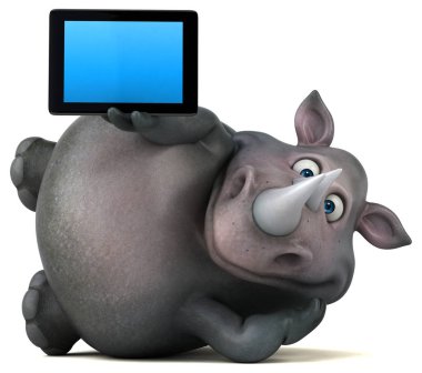 Komik gergedan holding tablet 