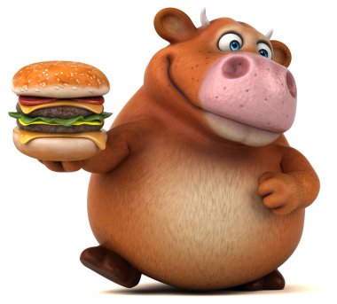 çizgi film karakteri holding hamburger